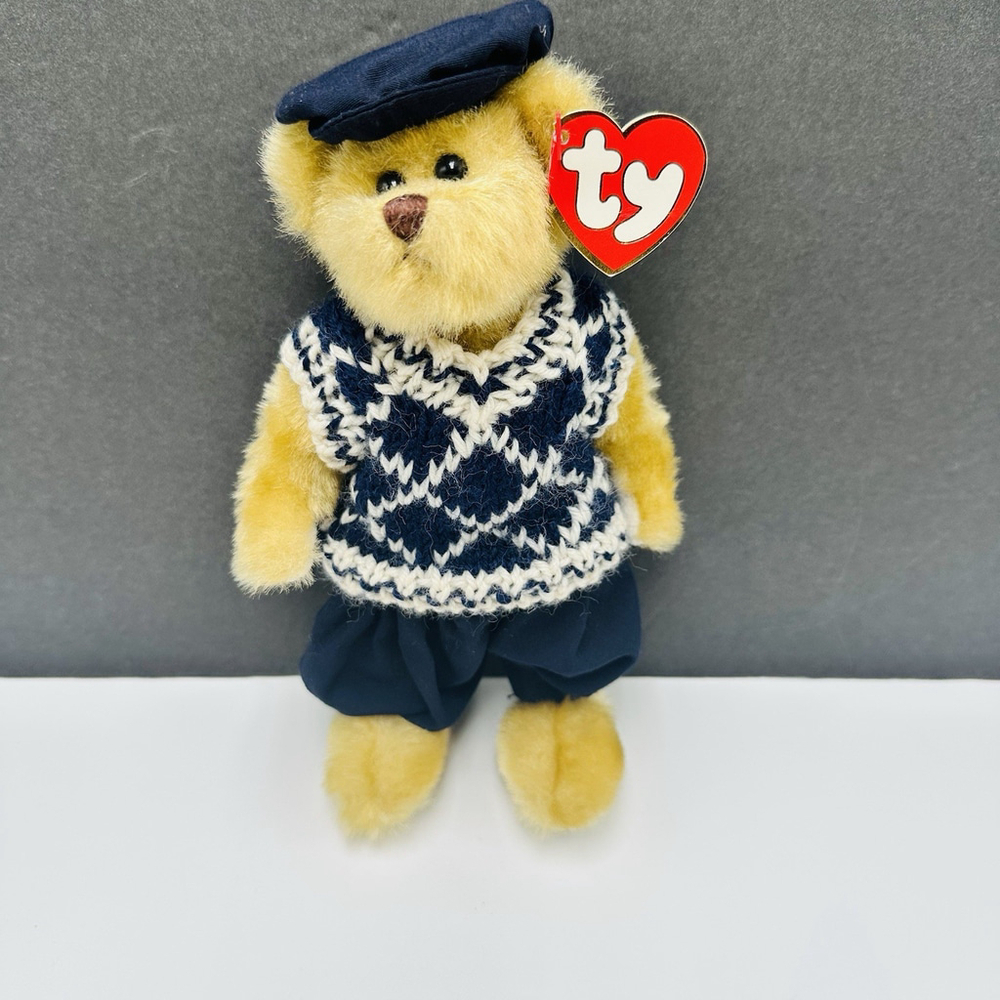 TY Beanies Attic Treasures Mulligan Golfer Bear Retired With Tags 9”